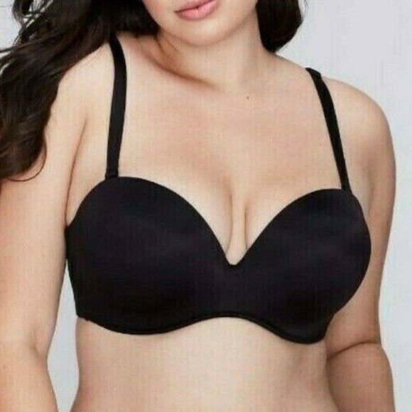 Lane Bryant Cacique Bra Multi Way Strapless Bare Solution 46DDD Black w/ Straps - Picture 5 of 8